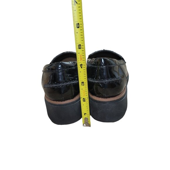 CLARKS Womens Black Wedge Chunky Penny Loafers Y2K 90s Career Preppy Academia 7 - Picture 4 of 9